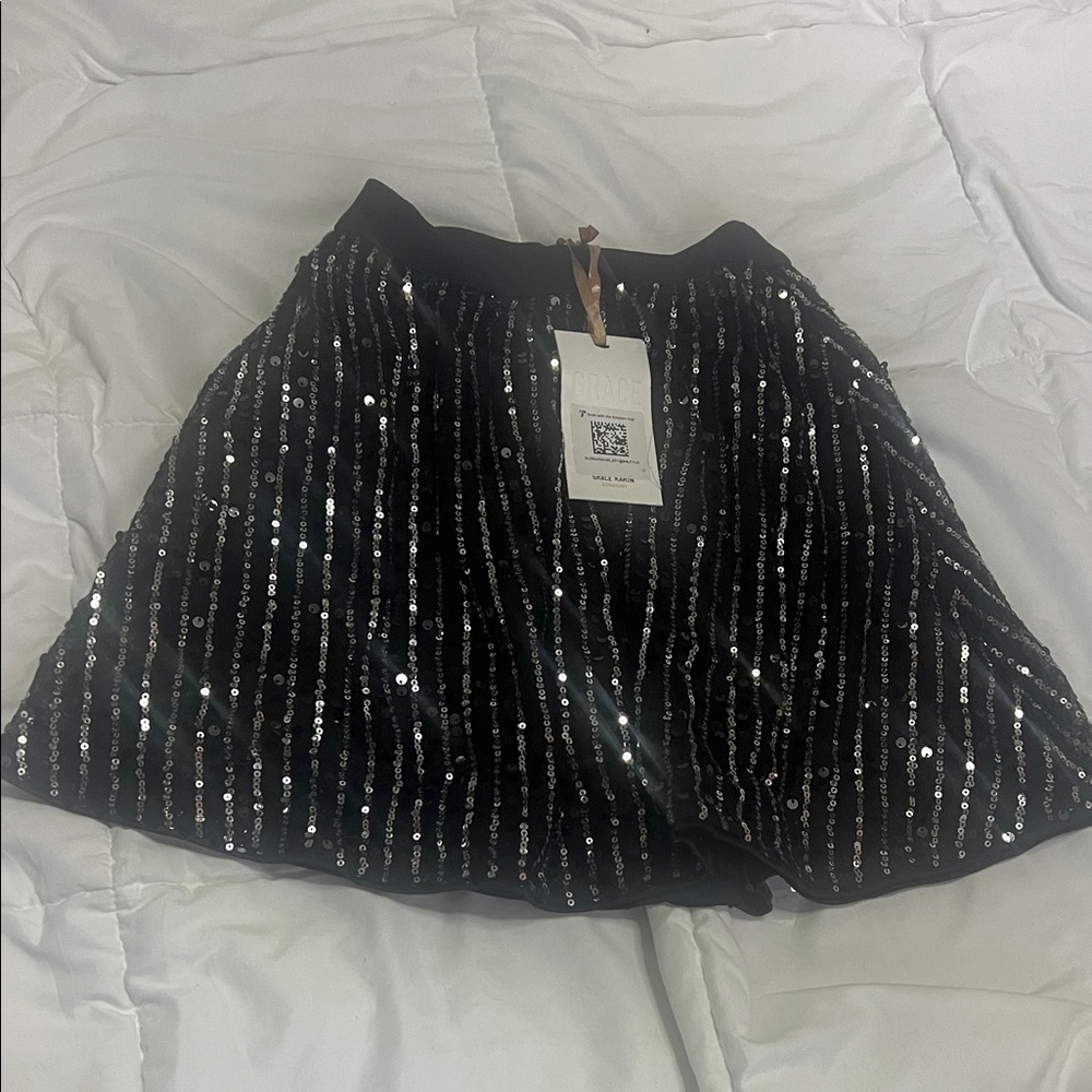Grace Karin Black and Silver Sequin Skater Skirt